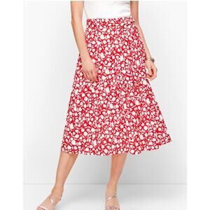 Talbots Red Floral Cotton  Midi Skirt Size 14 NWT